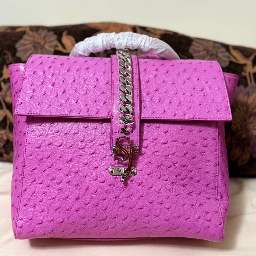 NWT SASSY JONES Lori Convertible Fuchsia Pink Leather Book-bag